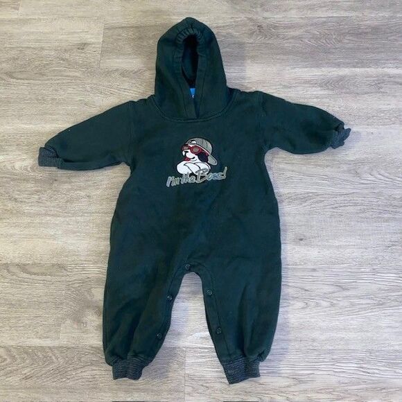 Vintage Little Big Dogs I'm the Boss 12-18 months Green One Piece Romper Jumper - Picture 1 of 3